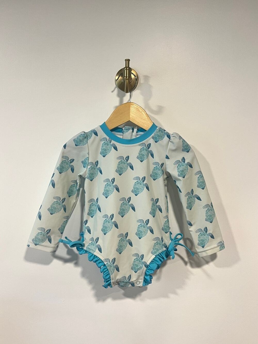 Caden Lane Tropical Turtles Blue Long Sleeve Rashguard Swimsuit Ruffles 2T